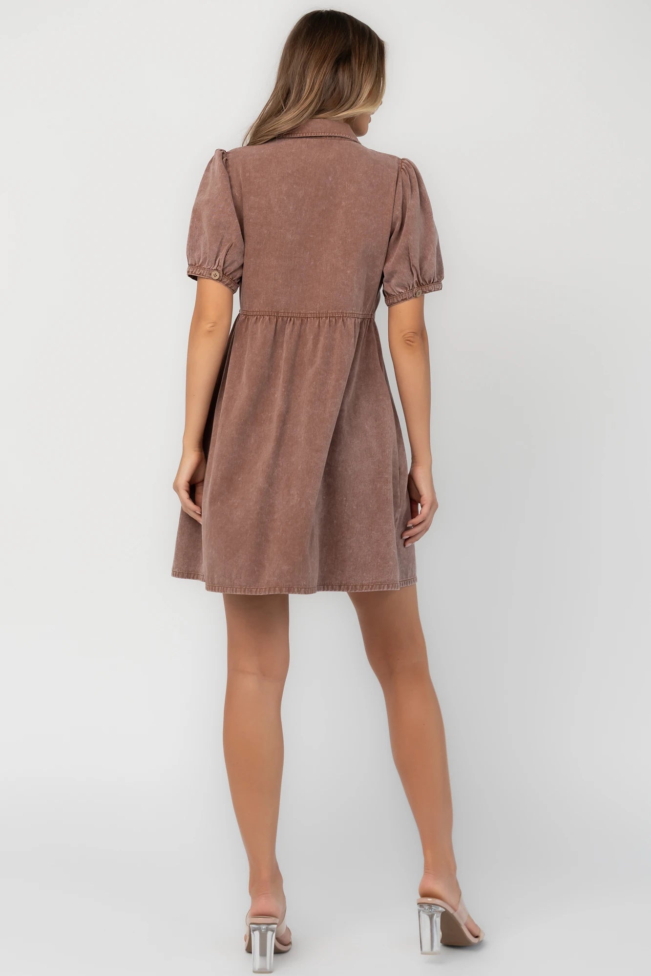 Baltic Born Womens Tiffany Button Up Short Dress | Dusty Mocha