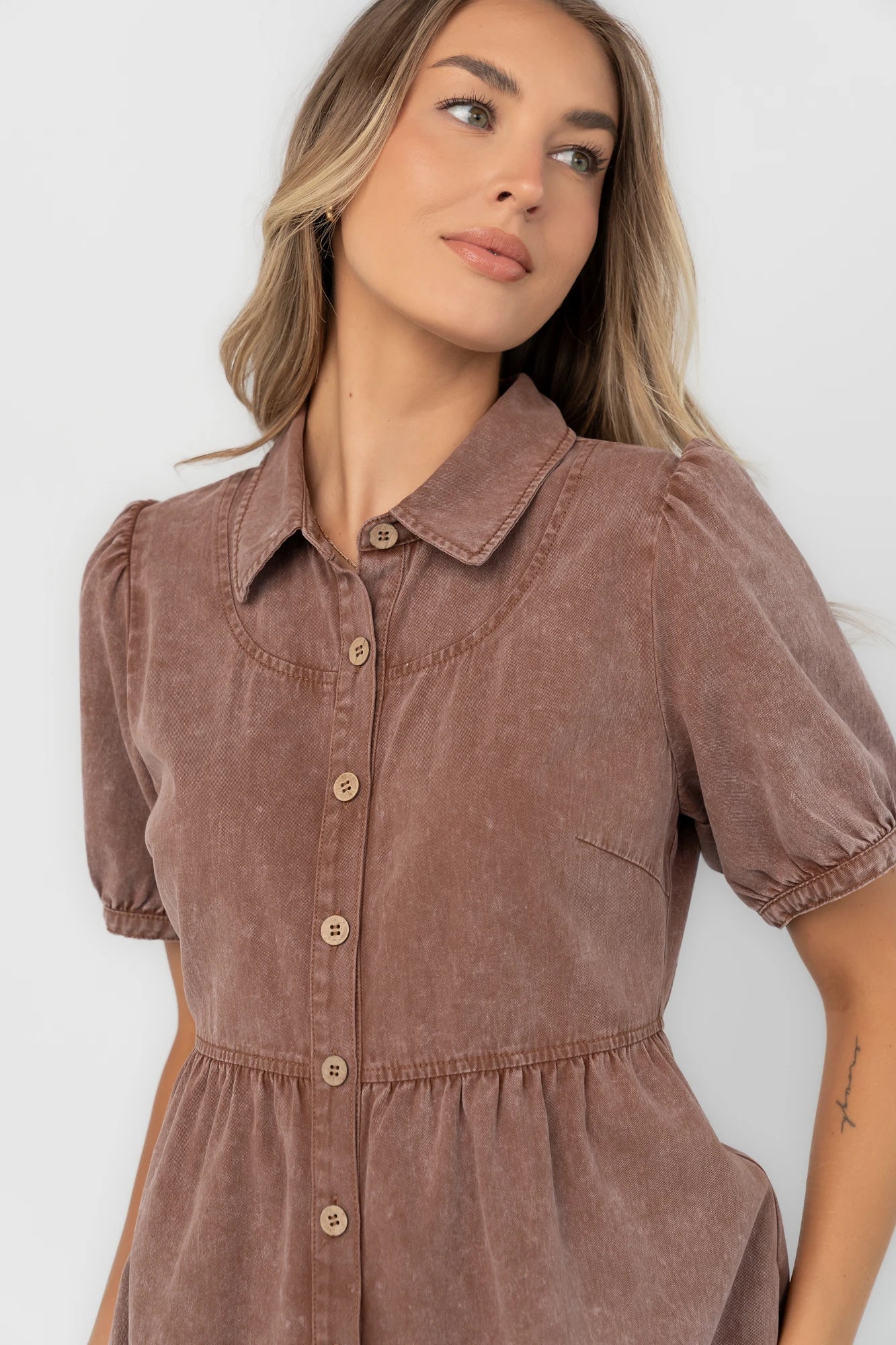 Tiffany Button Up Short Dress | Dusty Mocha