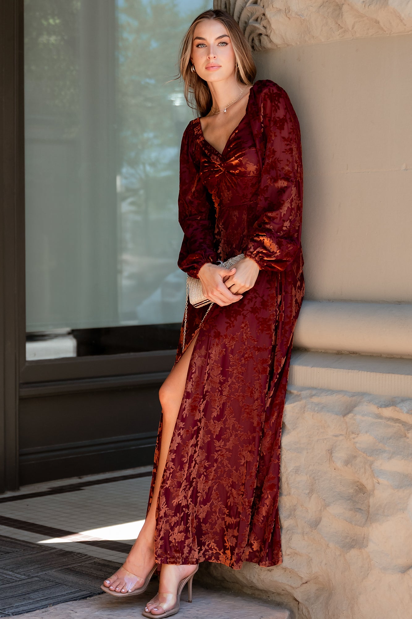 Aurora Velvet Maxi Dress Clove + Copper Floral | Baltic Born XL Aurora Velvet Maxi Dress Clove + Copper Floral | Baltic Born XL