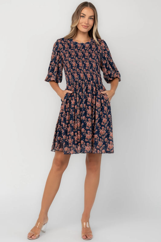 Lyric Smocked Short Dress | Navy Floral