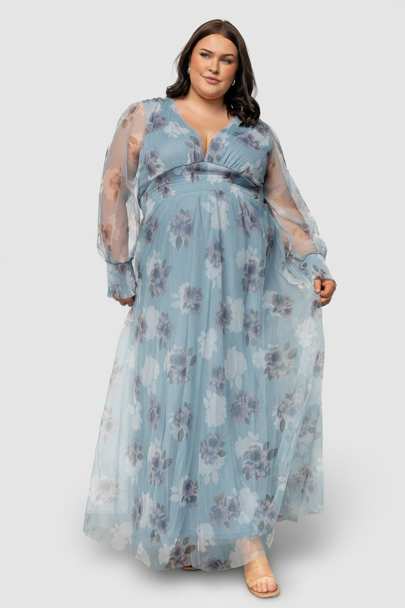 Layla Tulle Maxi Dress | Light Blue Floral