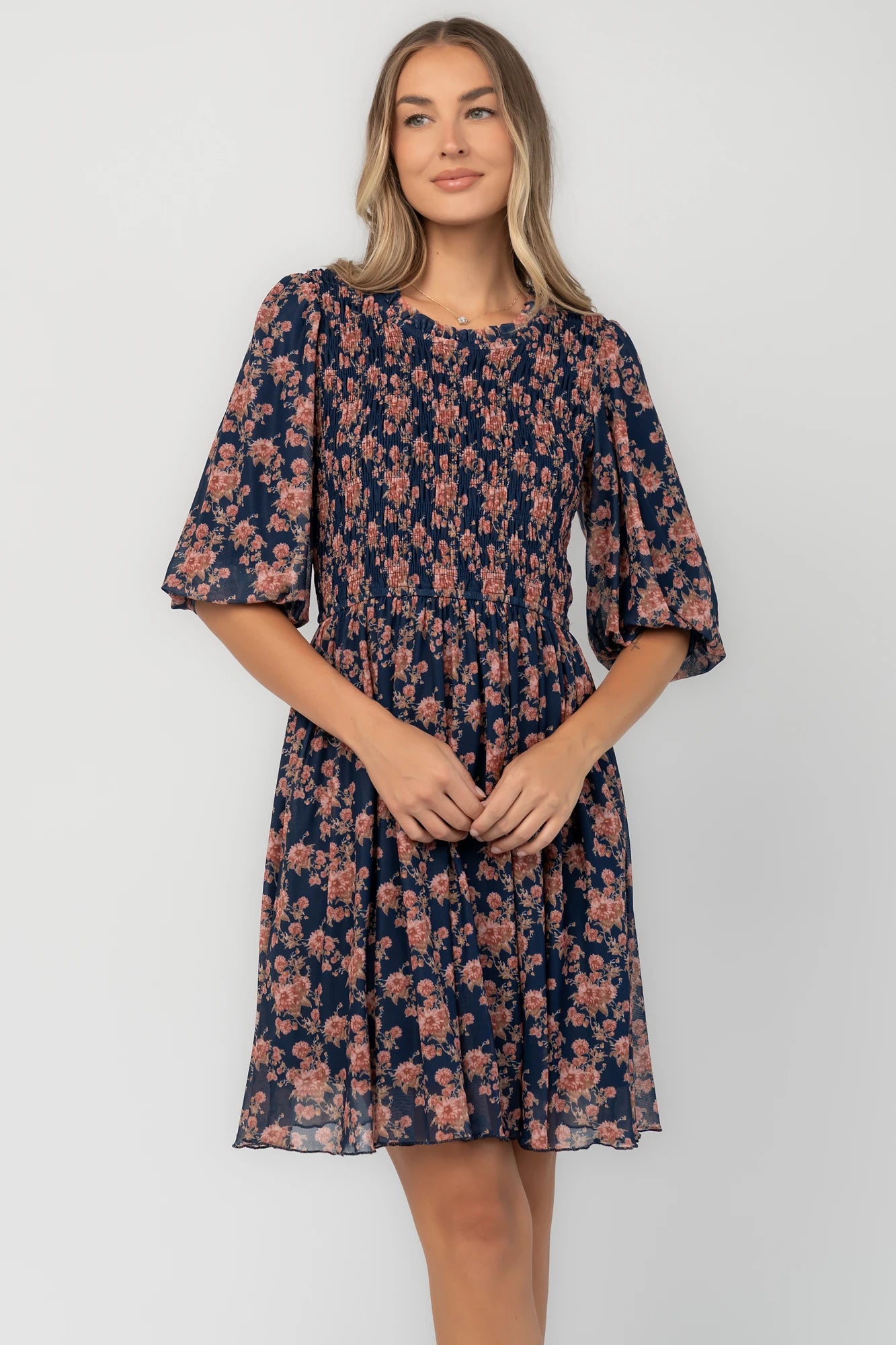 Lyric Smocked Short Dress | Navy Floral