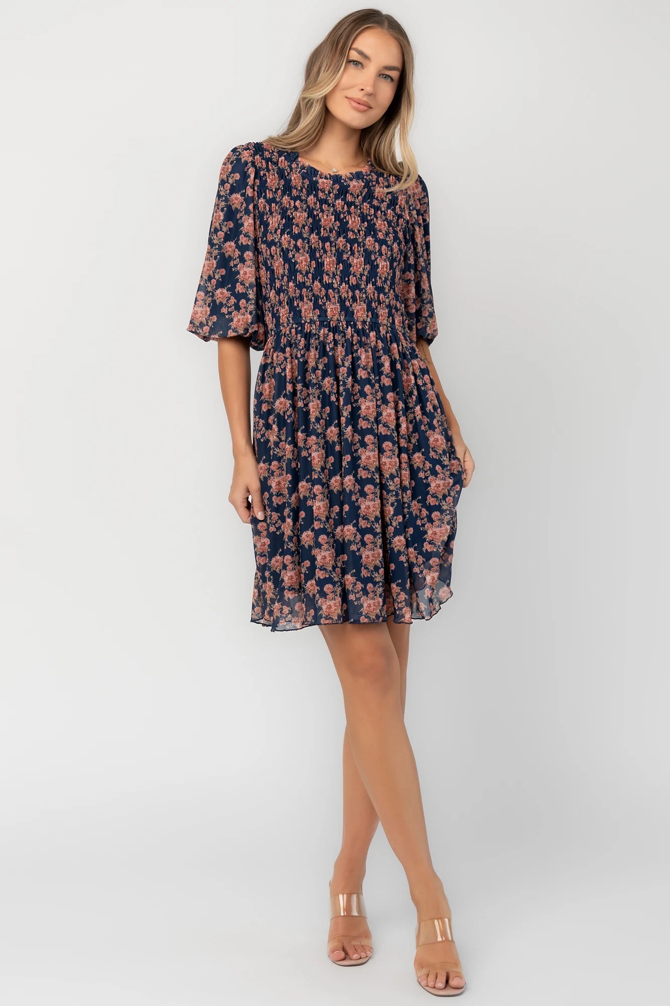 Lyric Smocked Short Dress | Navy Floral