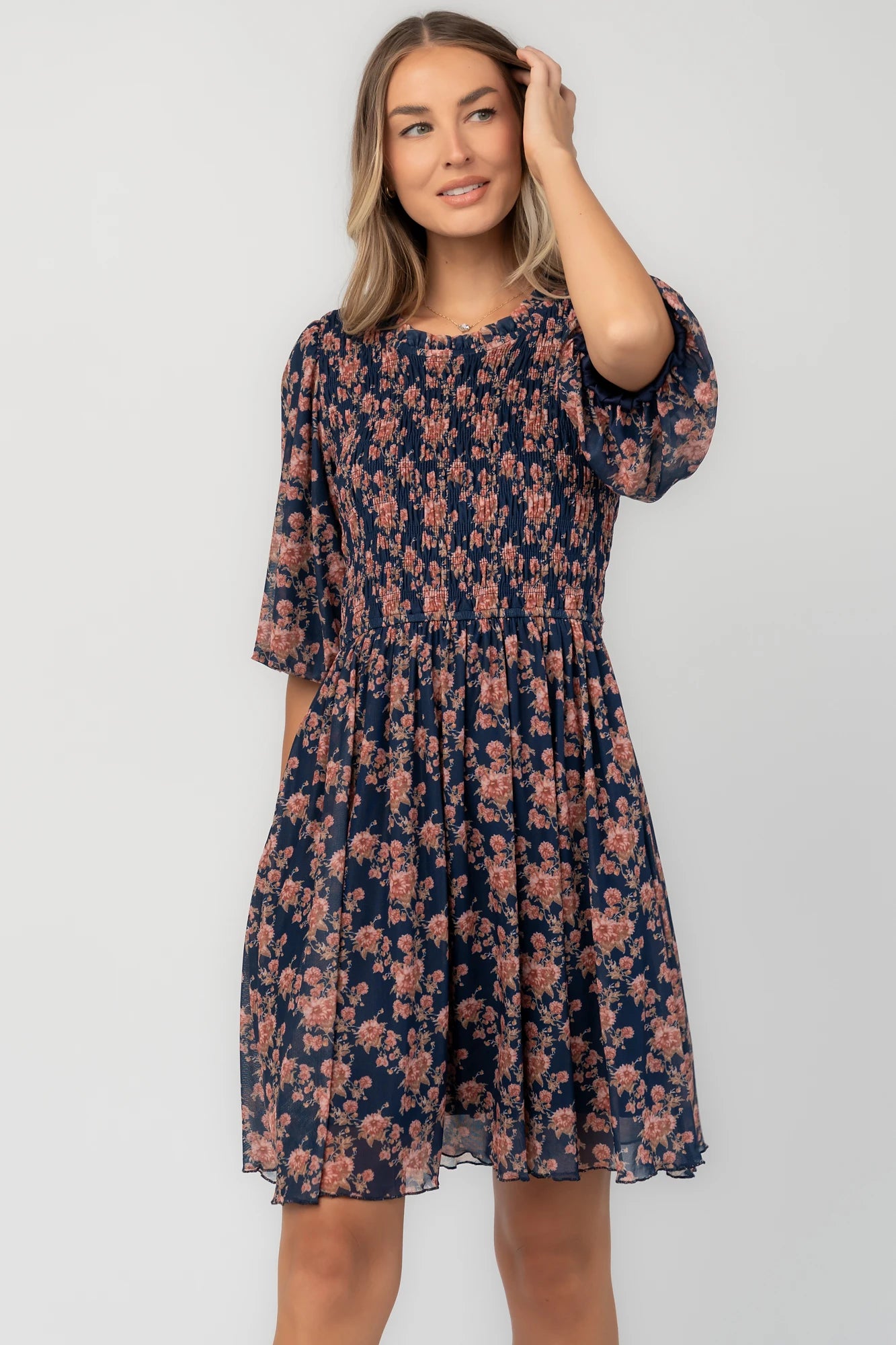 Lyric Smocked Short Dress | Navy Floral