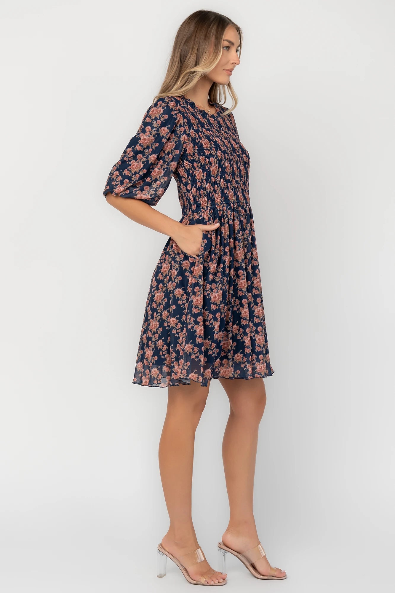 Lyric Smocked Short Dress | Navy Floral