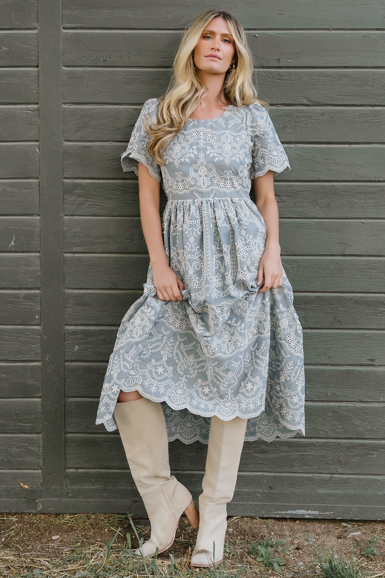 Margot Eyelet Midi Dress | Slate