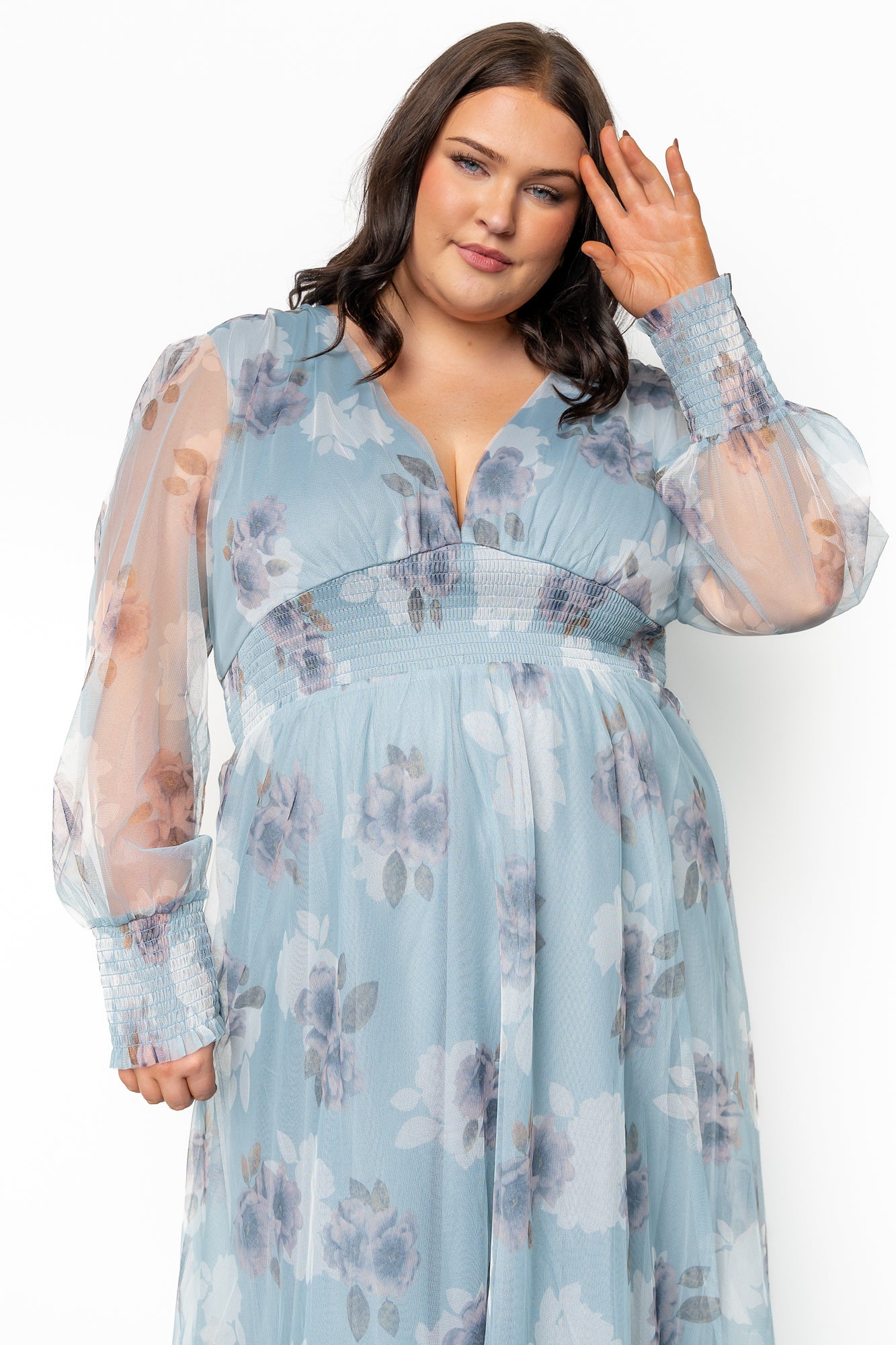 Layla Tulle Maxi Dress | Light Blue Floral