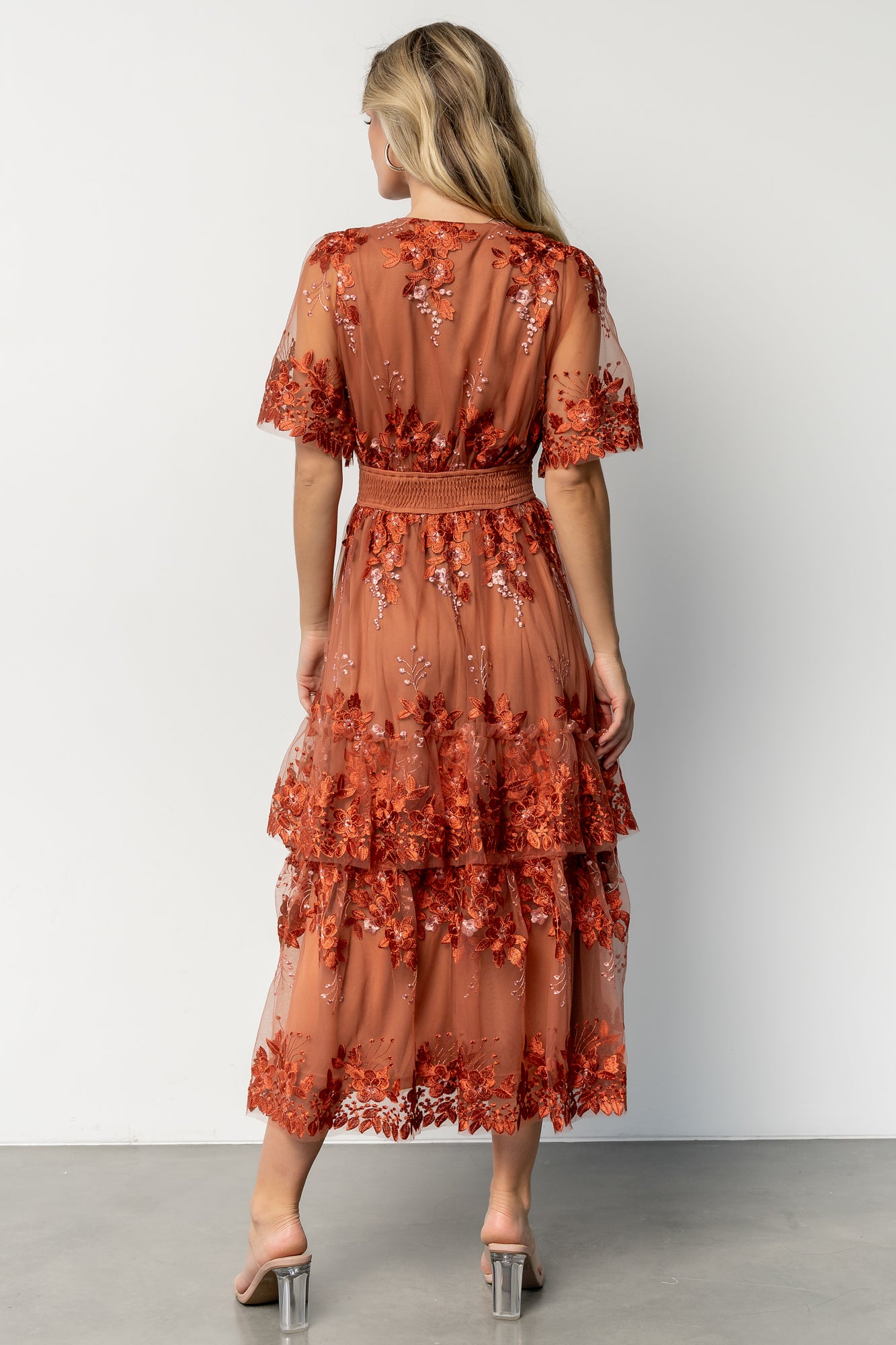 Lotte Embroidered Midi Dress Rust Tulle | Baltic Born M Lotte Embroidered Midi Dress Rust Tulle | Baltic Born M