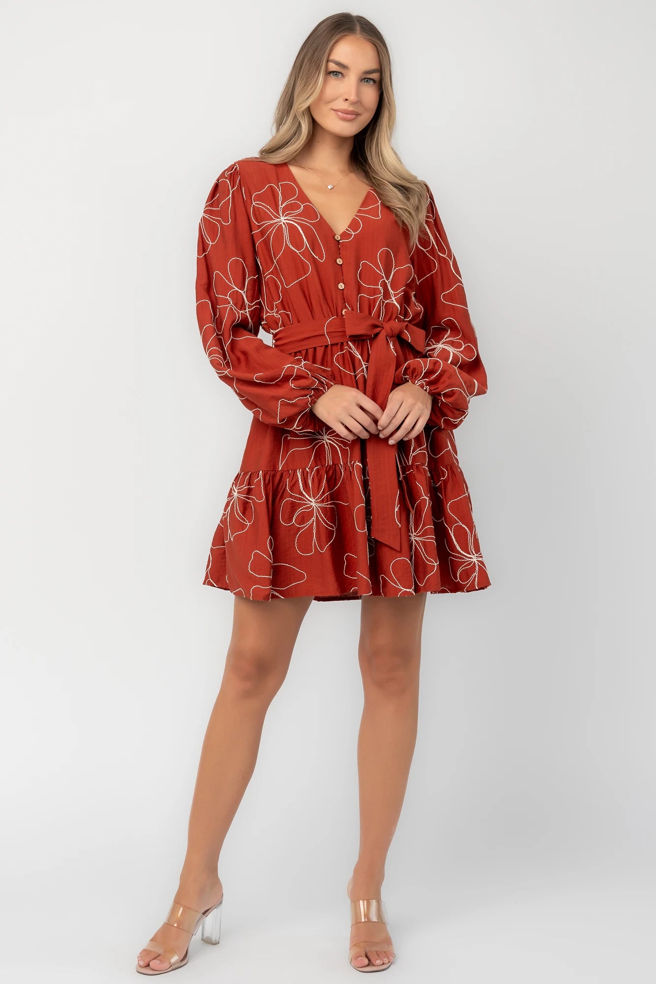 Elspeth Short Dress | Rust Floral