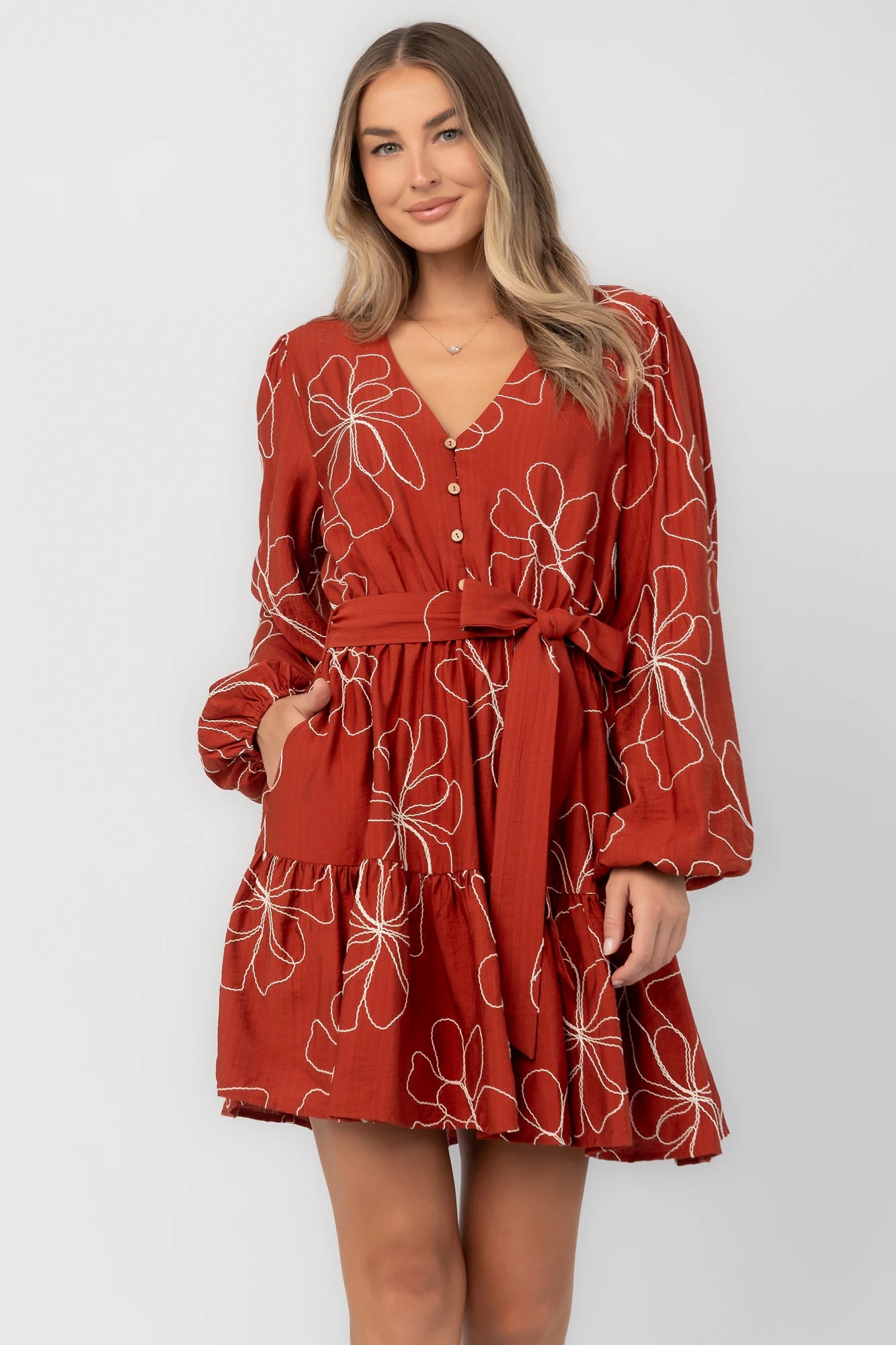 Elspeth Short Dress | Rust Floral
