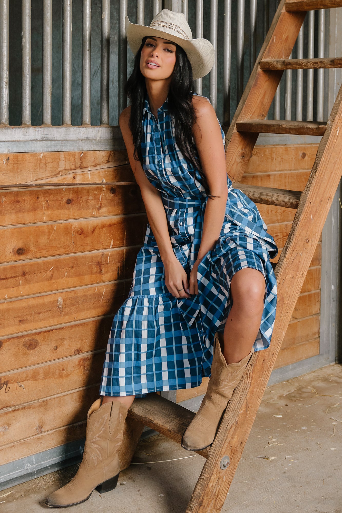Brooke Button Down Dress | Blue + White
