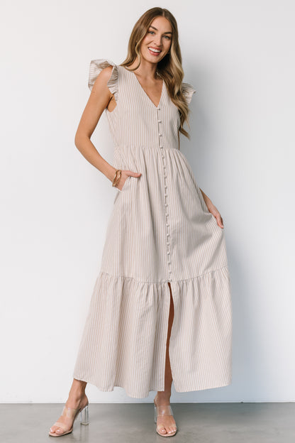 Hettie Button Maxi Dress | Beige Stripe