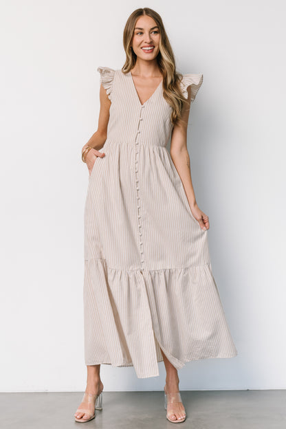 Hettie Button Maxi Dress | Beige Stripe