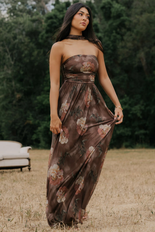Elias Strapless Maxi Dress | Mocha Floral