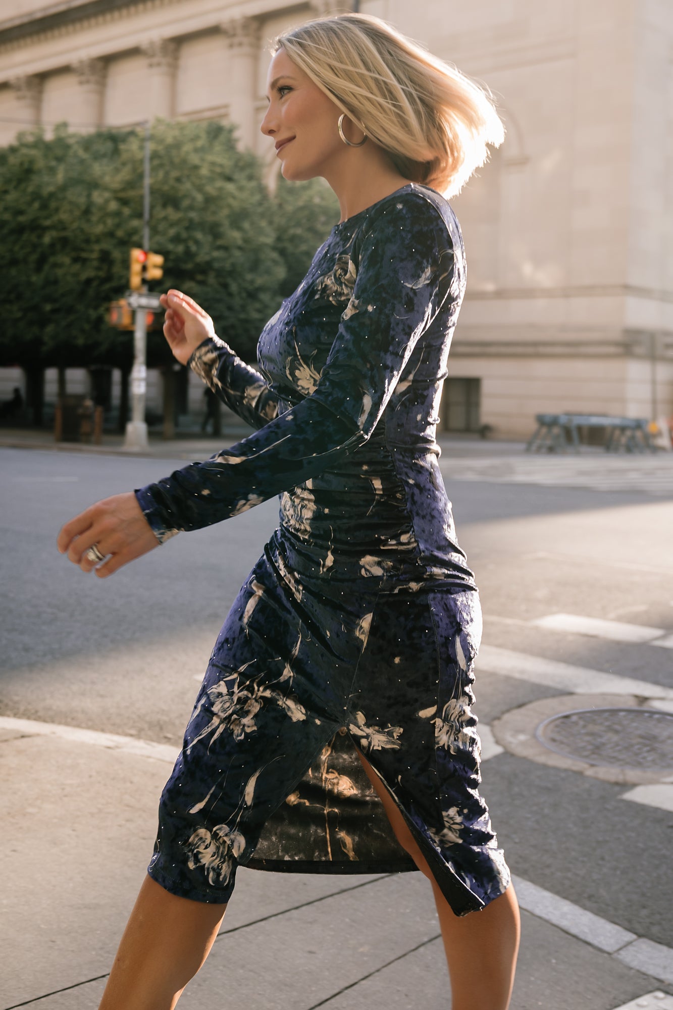 Afterglow Velvet Midi Dress | Navy + Gold