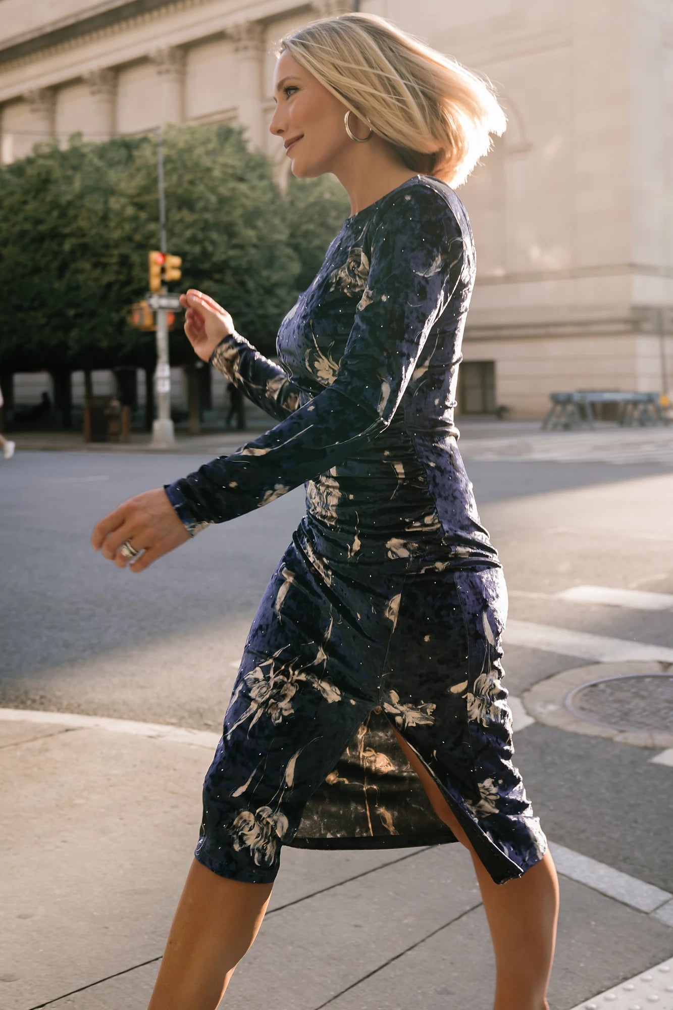 Afterglow Velvet Midi Dress | Navy + Gold