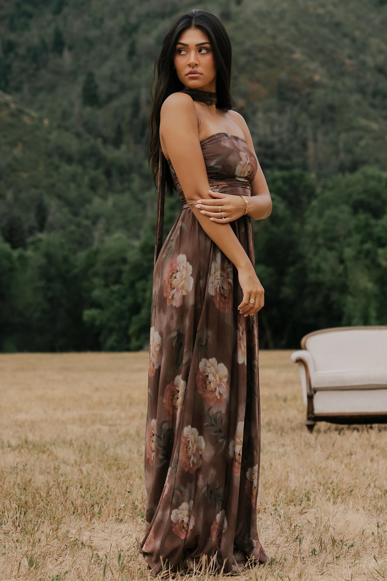 Elias Strapless Maxi Dress | Mocha Floral