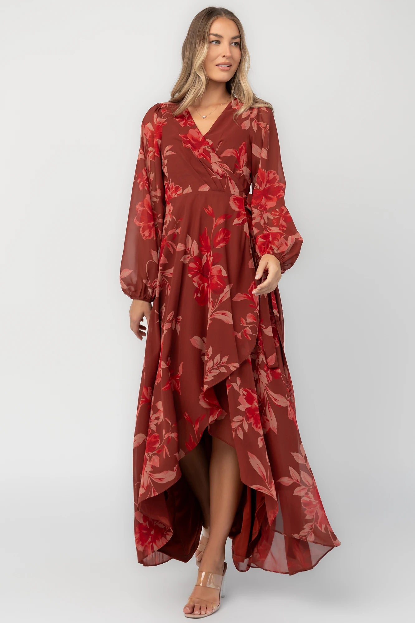 Felicity Wrap Maxi Dress | Rust Multi