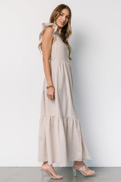 Hettie Button Maxi Dress | Beige Stripe