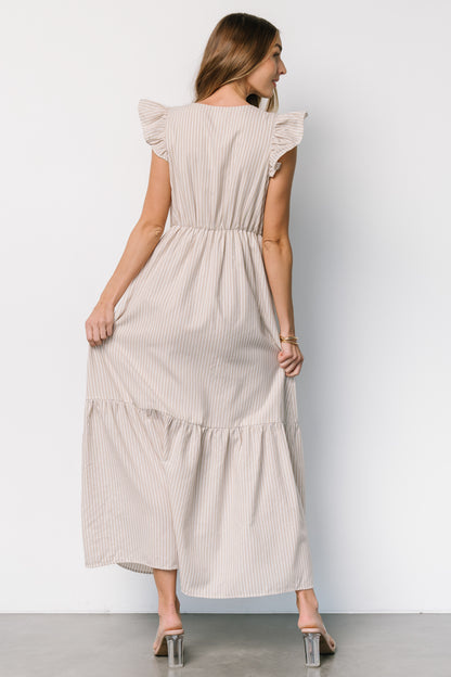 Hettie Button Maxi Dress | Beige Stripe