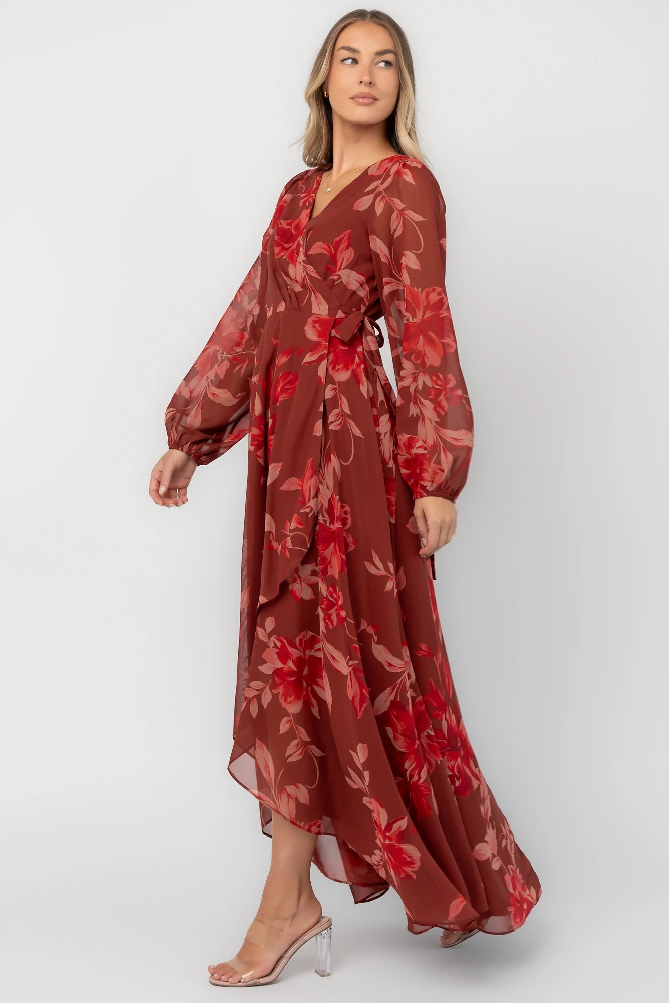Felicity Wrap Maxi Dress | Rust Multi