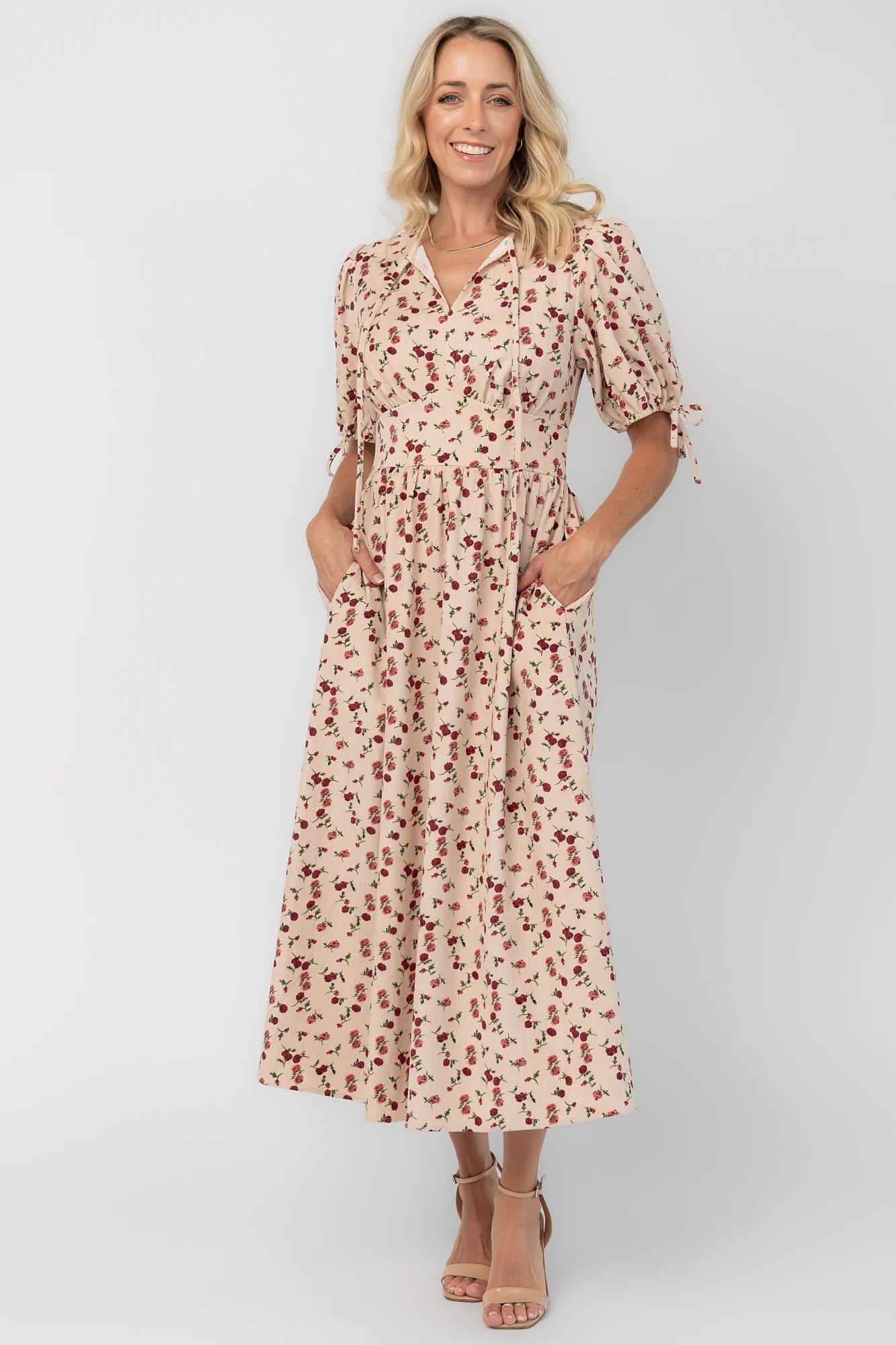 Beatrix Midi Dress | Ivory + Berry Floral