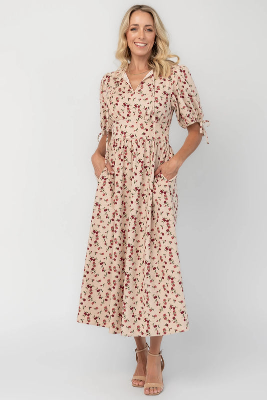 Beatrix Midi Dress | Ivory + Berry Floral