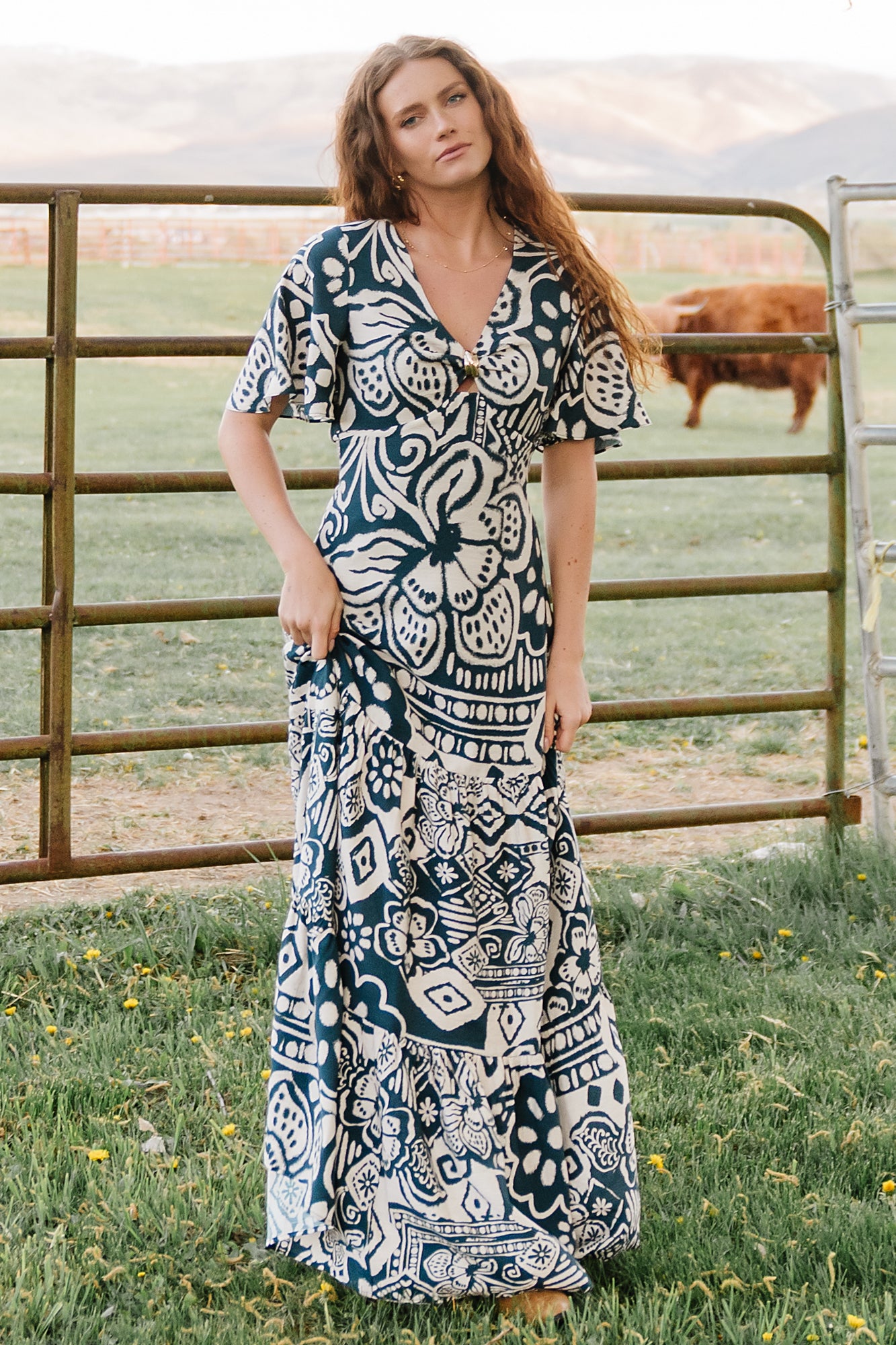 jules maxi dress Baltic Born Womens Jules Maxi Dress | Dark Blue Print
