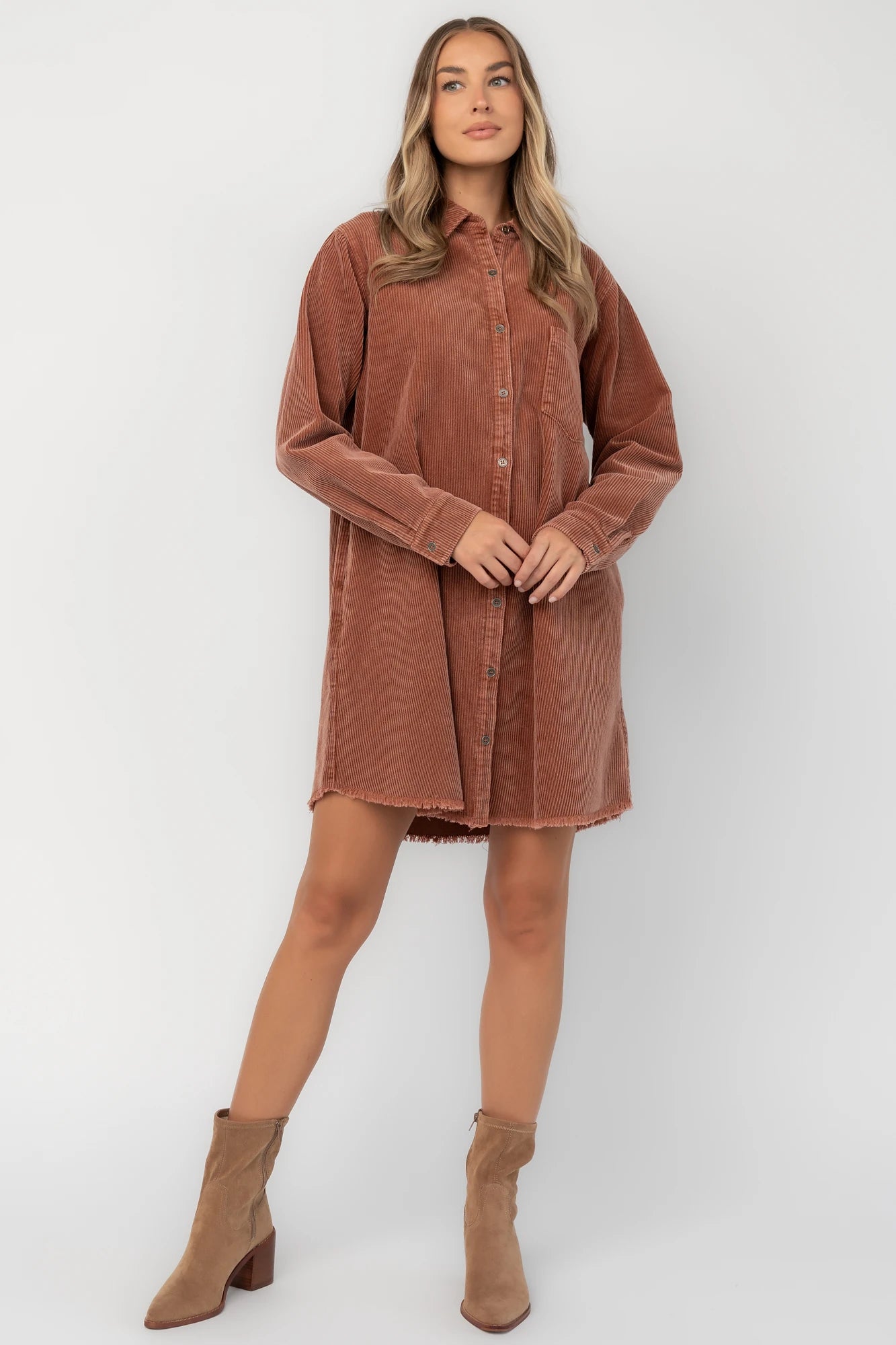 Jordan Button Up Short Dress | Dusty Clay
