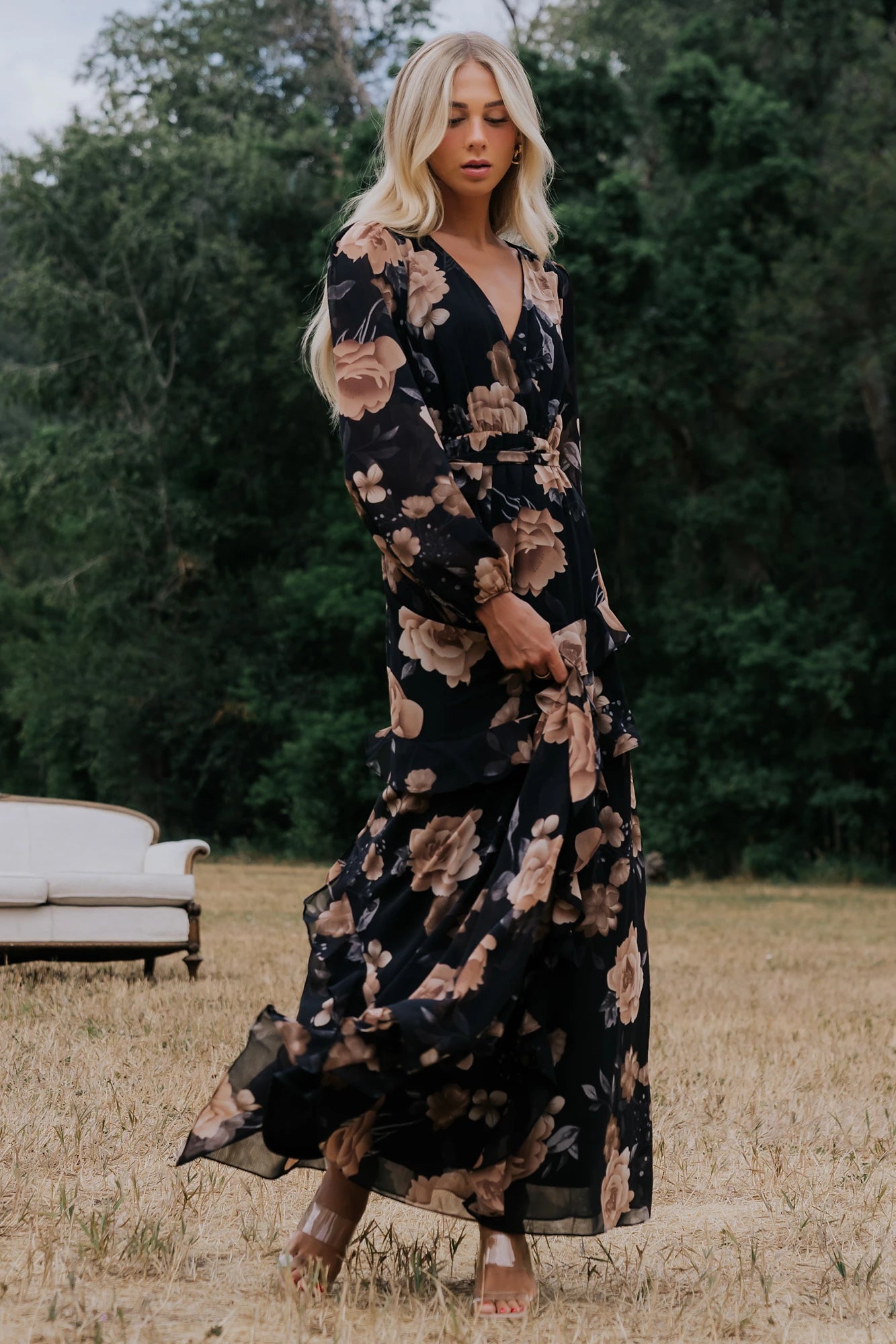 Phaedra Maxi Dress | Black + Taupe Floral