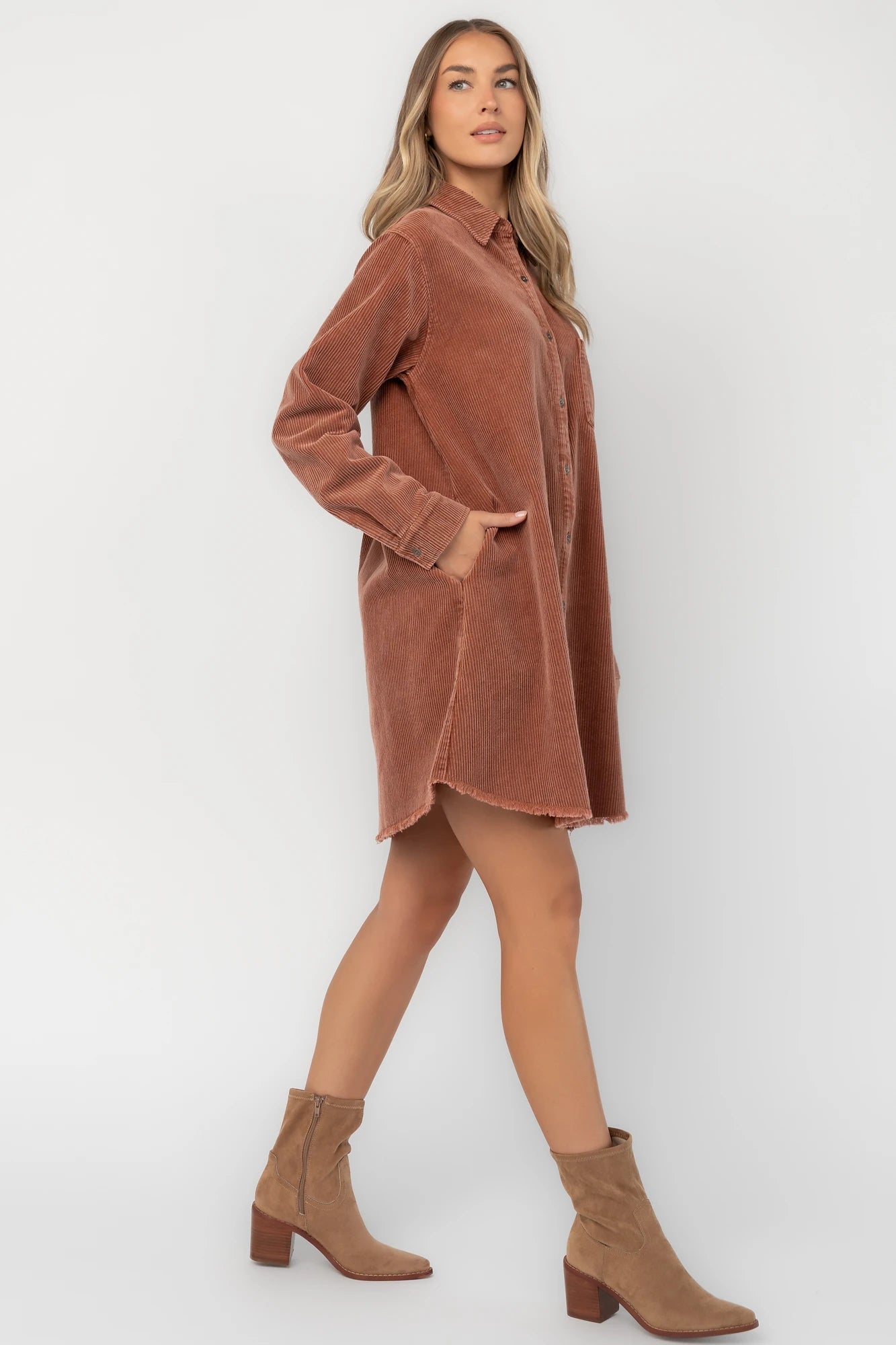 Jordan Button Up Short Dress | Dusty Clay