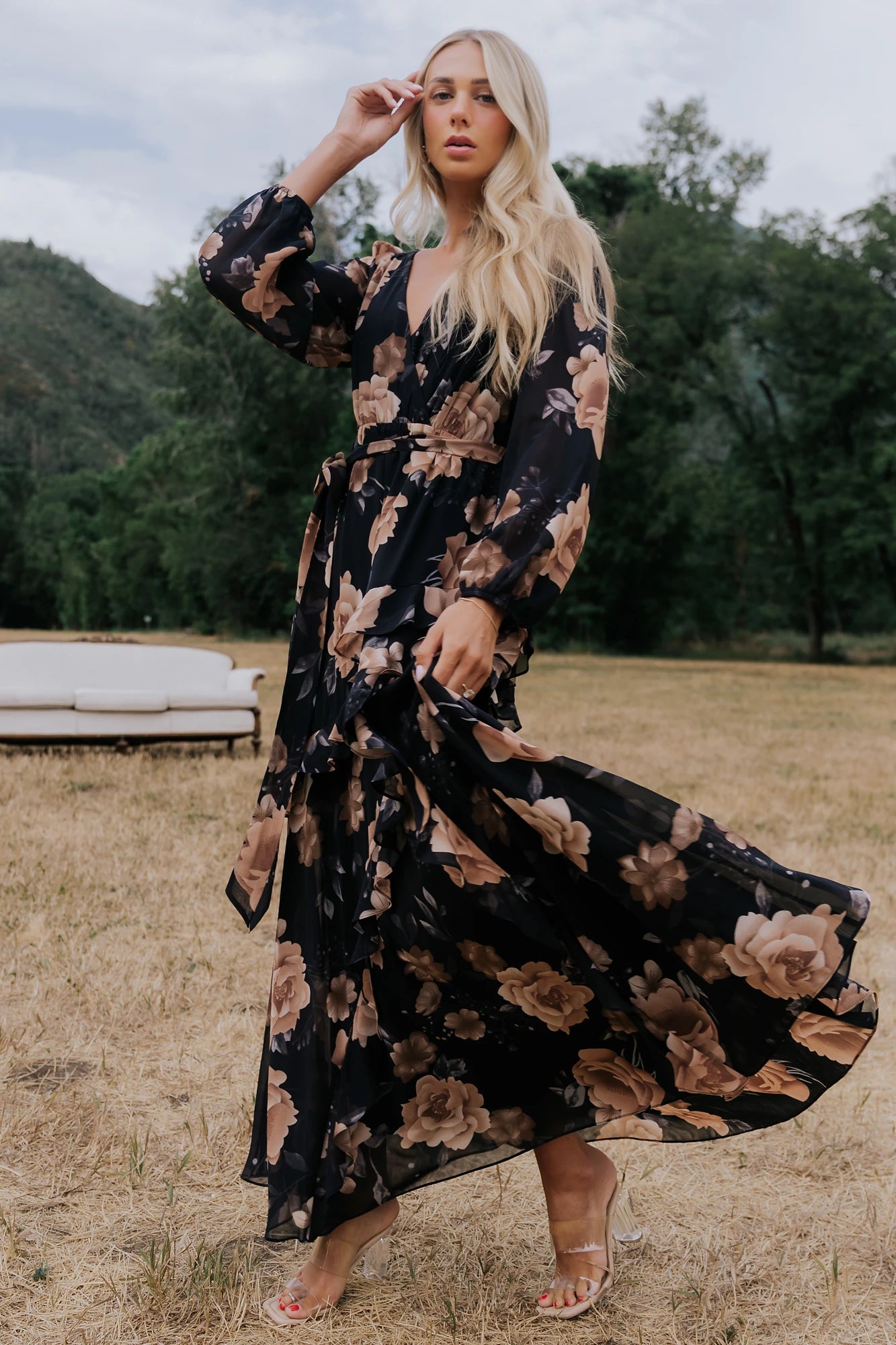 Phaedra Maxi Dress | Black + Taupe Floral