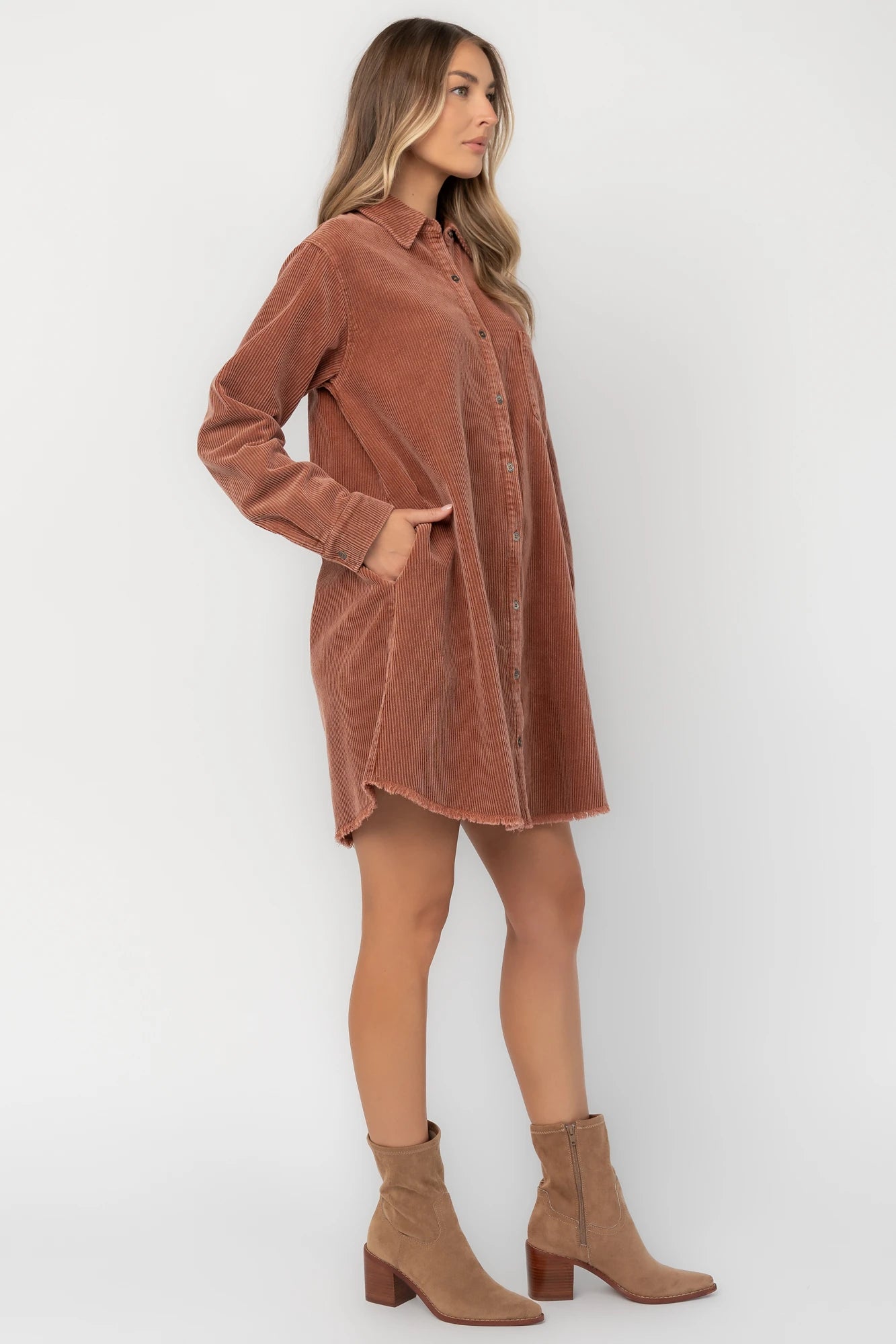 Jordan Button Up Short Dress | Dusty Clay
