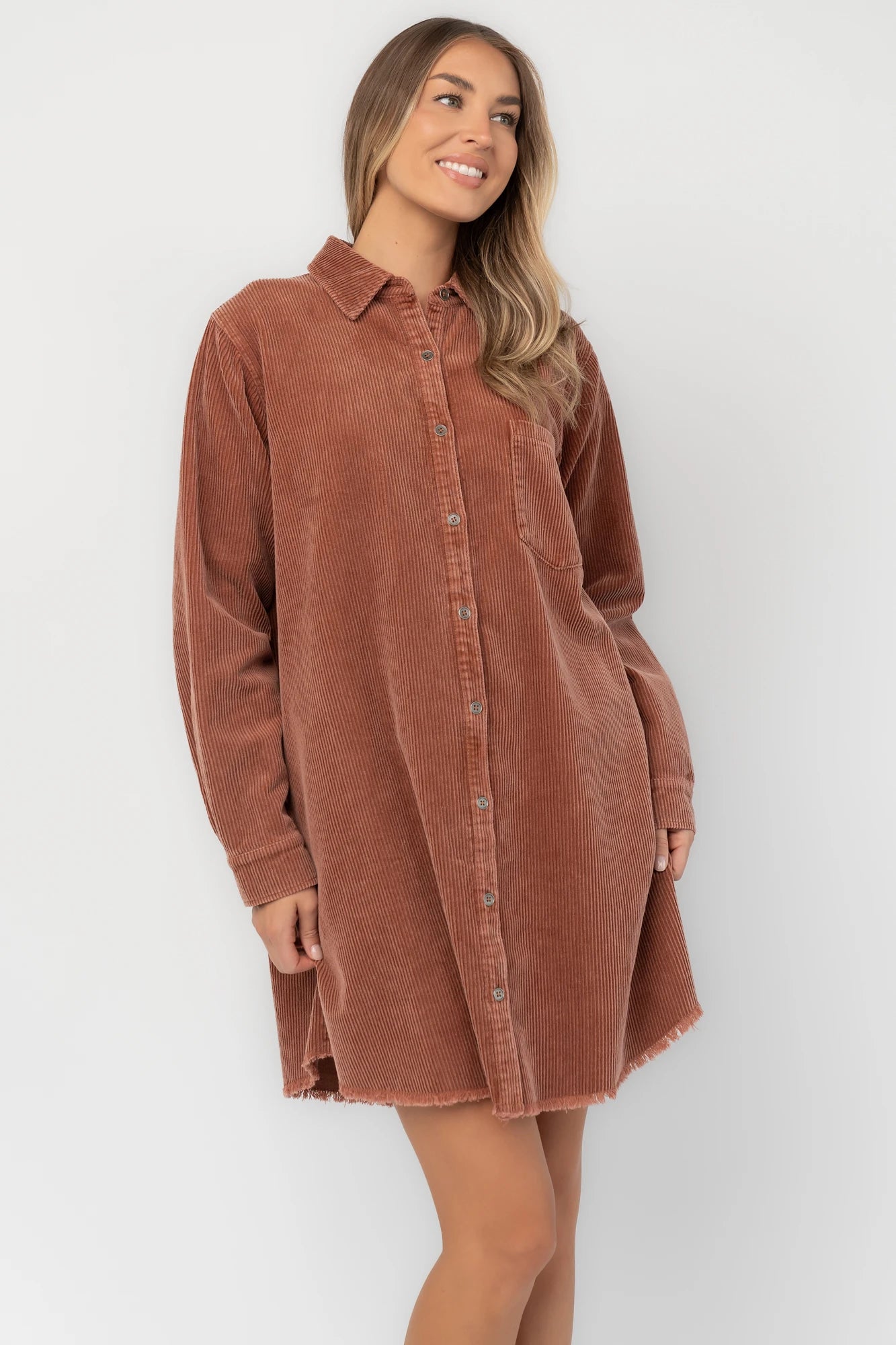 Jordan Button Up Short Dress | Dusty Clay