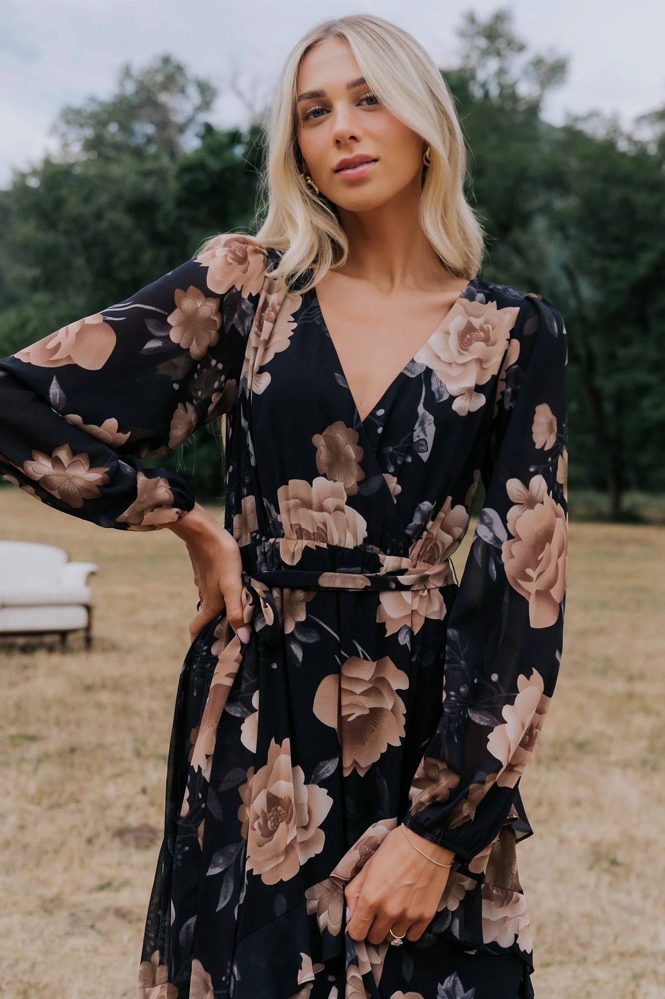Phaedra Maxi Dress | Black + Taupe Floral