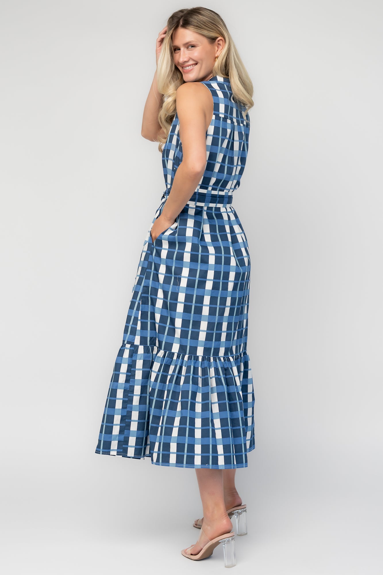 Brooke Button Down Dress | Blue + White