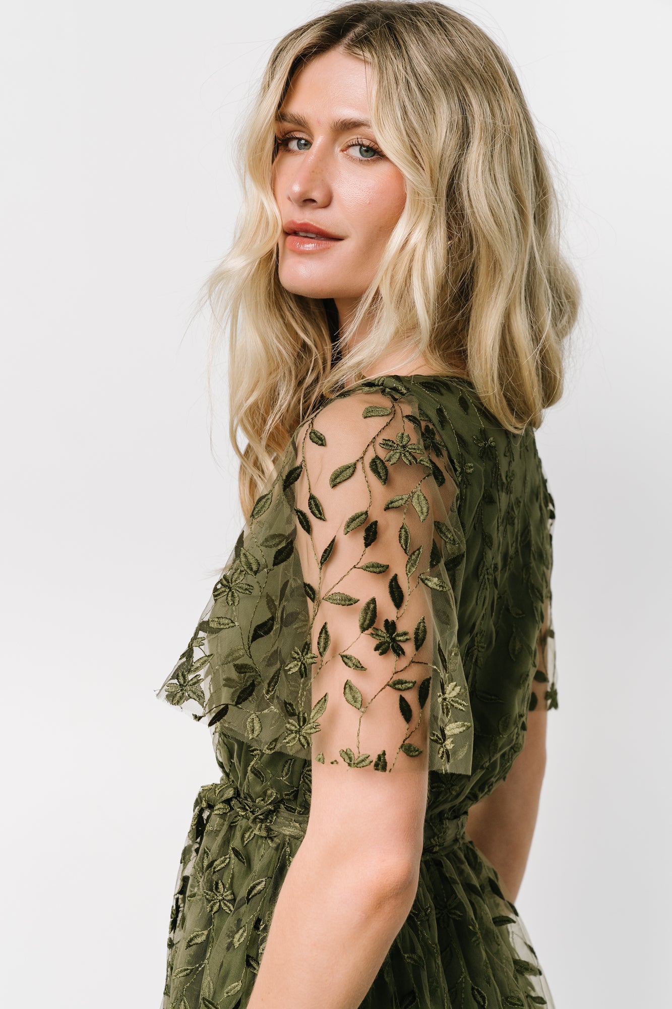 Marseille Embossed Maxi Dress - Olive | Baltic Born L Marseille Embossed Maxi Dress - Olive | Baltic Born L