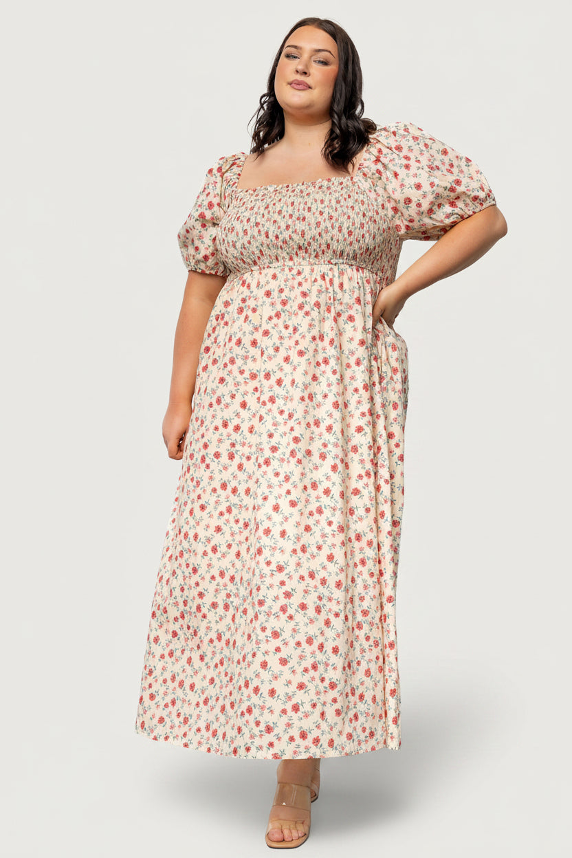 Haddie Smocked Midi Dress | Cream + Rose Floral