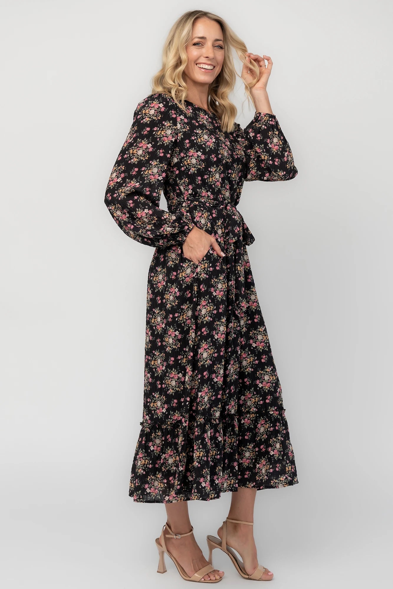 Idalia Midi Dress | Black Floral