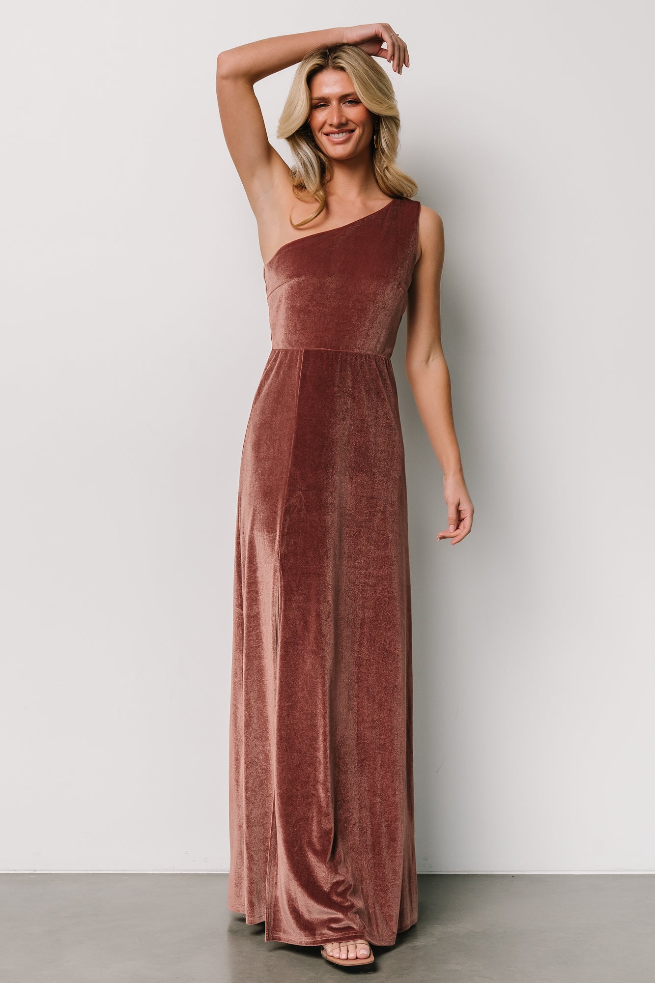 Tatiana Velvet One Shoulder Maxi Dress | Rose