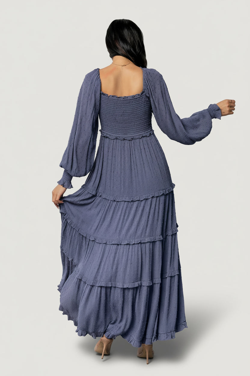 Amanda Smocked Dotted Maxi Dress | Dusk Blue