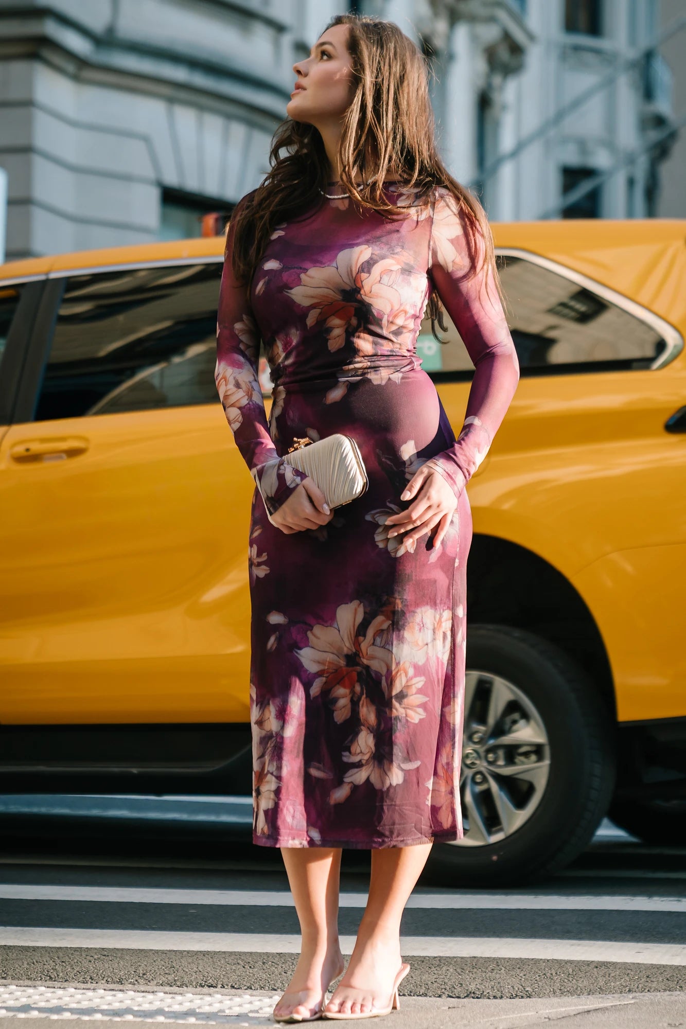 Darya Mesh Midi Dress | Purple Floral