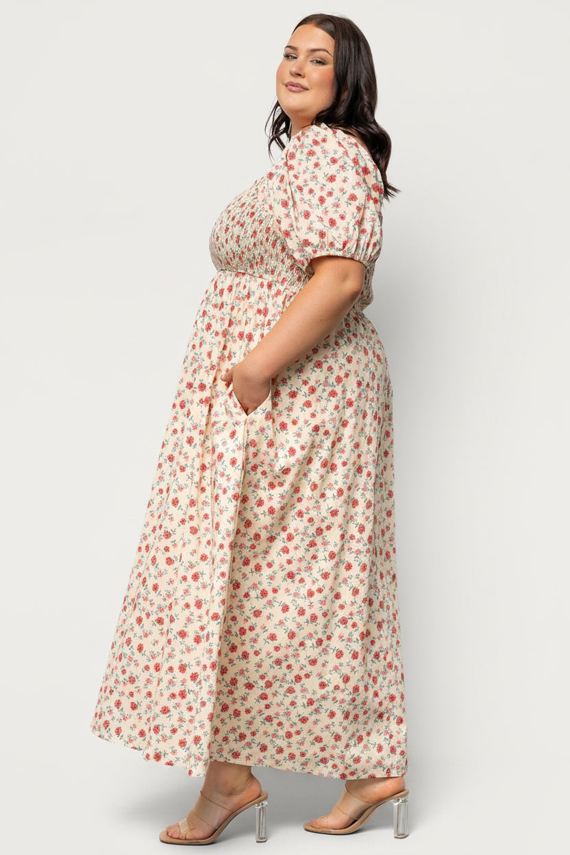 Haddie Smocked Midi Dress | Cream + Rose Floral