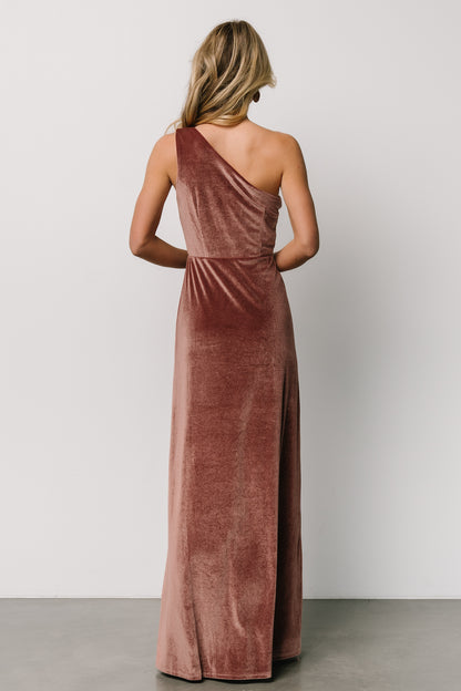 Tatiana Velvet One Shoulder Maxi Dress | Rose