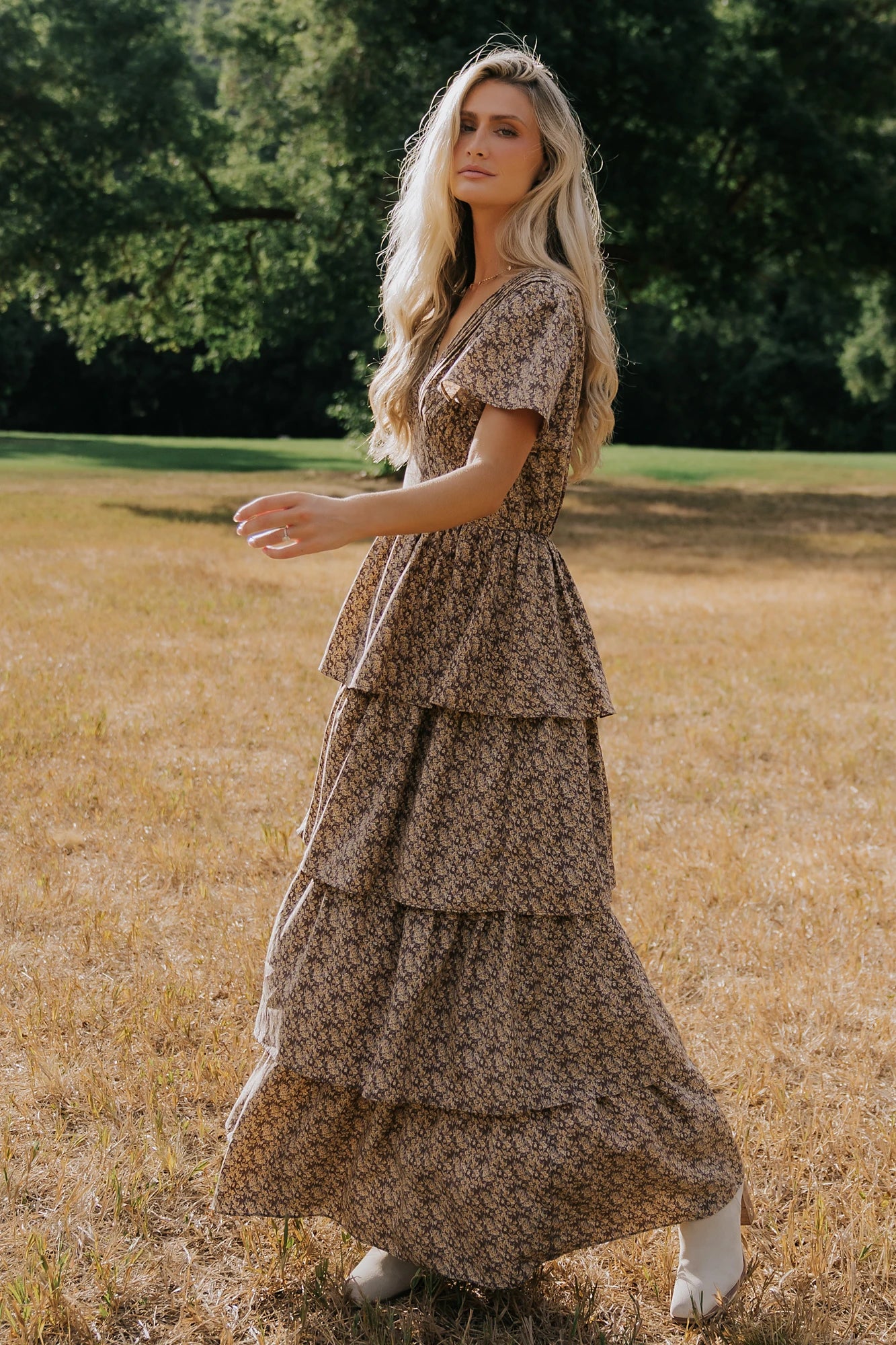 Aloette Tiered Maxi Dress | Brown Floral