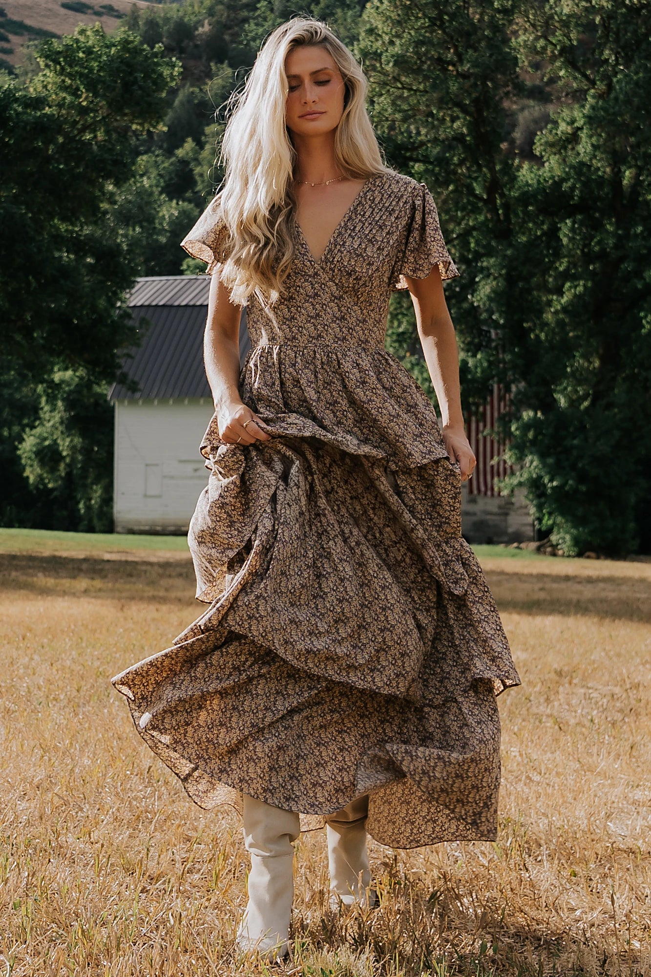 Aloette Tiered Maxi Dress | Brown Floral