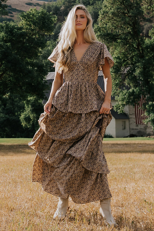 Aloette Tiered Maxi Dress | Brown Floral