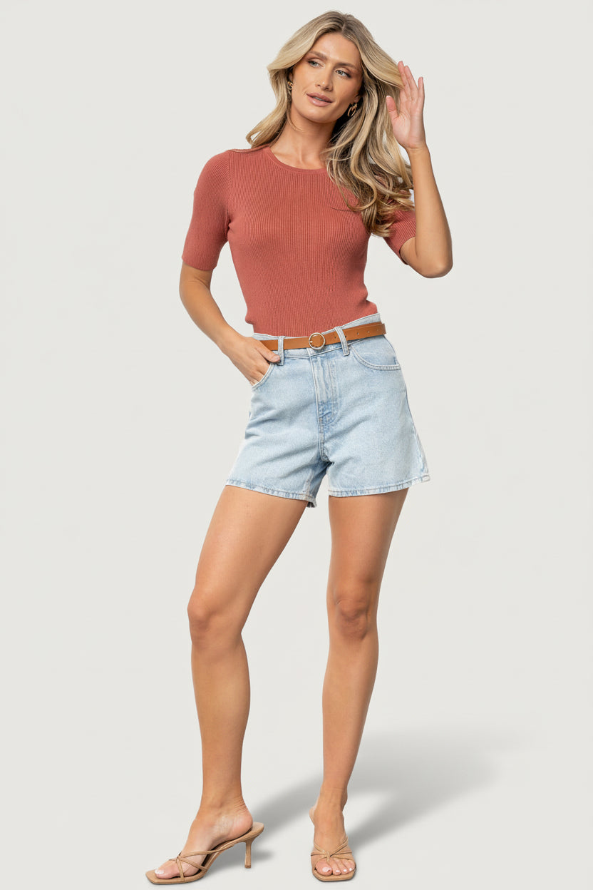 Chiara Ribbed Top | Brick