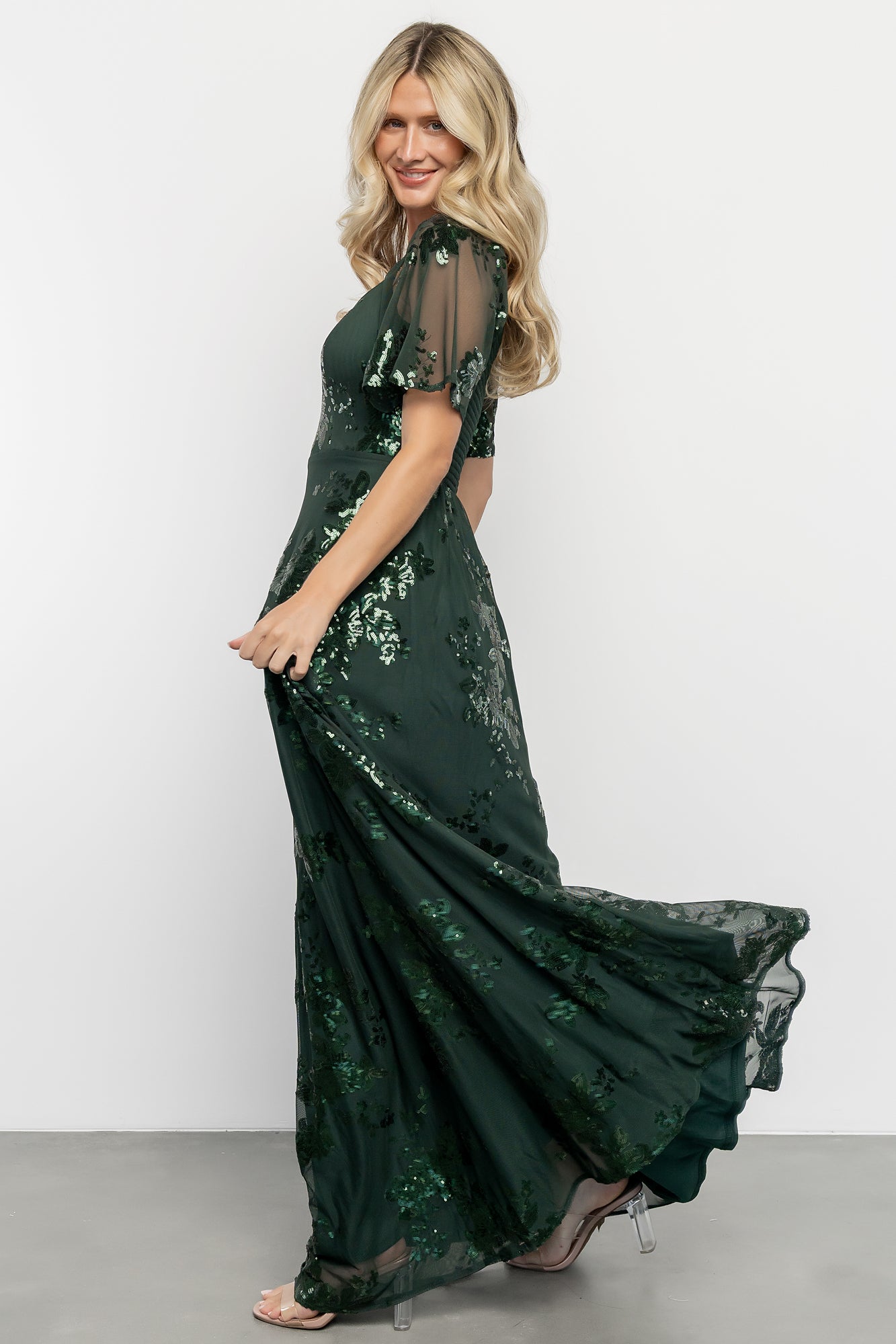 Baltic Born Womens Karina Sequin Maxi Dress | Dark Green