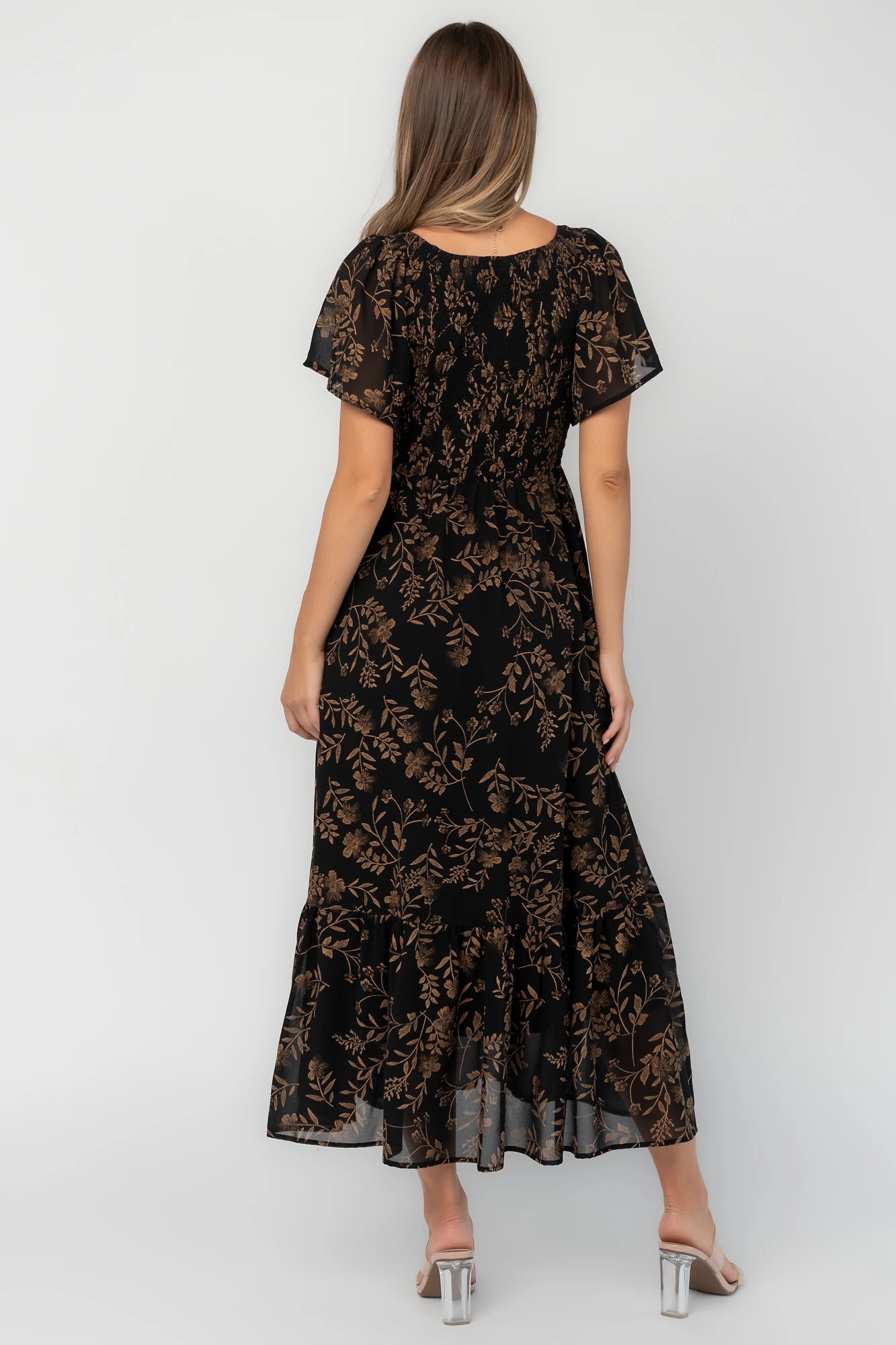 Monica Smocked Dress | Black + Gold